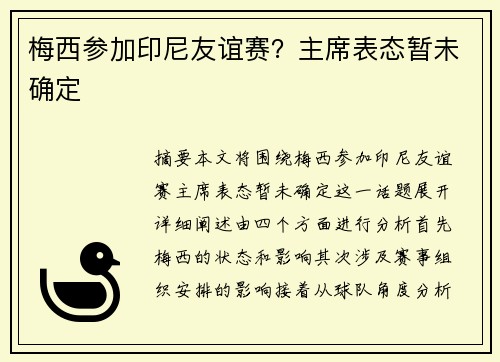 梅西参加印尼友谊赛?主席表态暂未确定